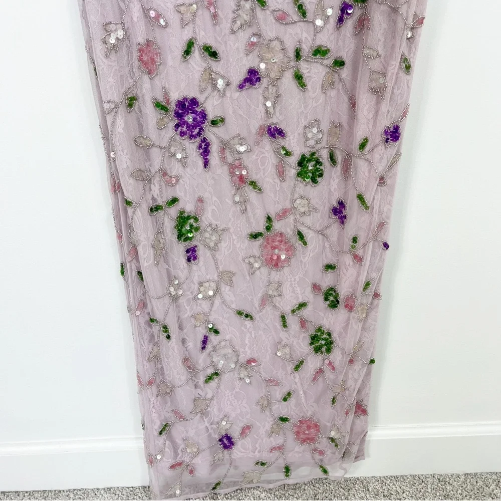 Mac Duggal Embellished Lace Sleeveless V-Neck Gown Lilac Multi 10893 - Picture 7 of 14